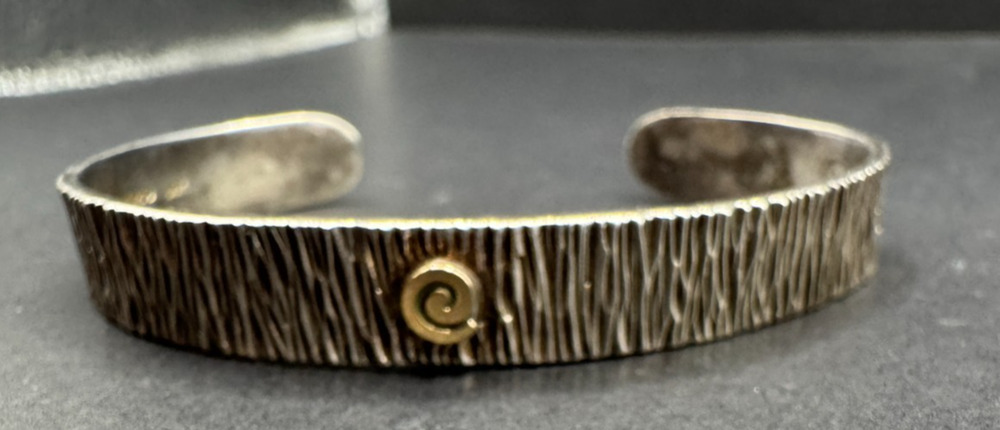 Designer Carolyn Pollak MLP Sterling Silver 925 & 14k Gold Cuff Bracelet 6.75"